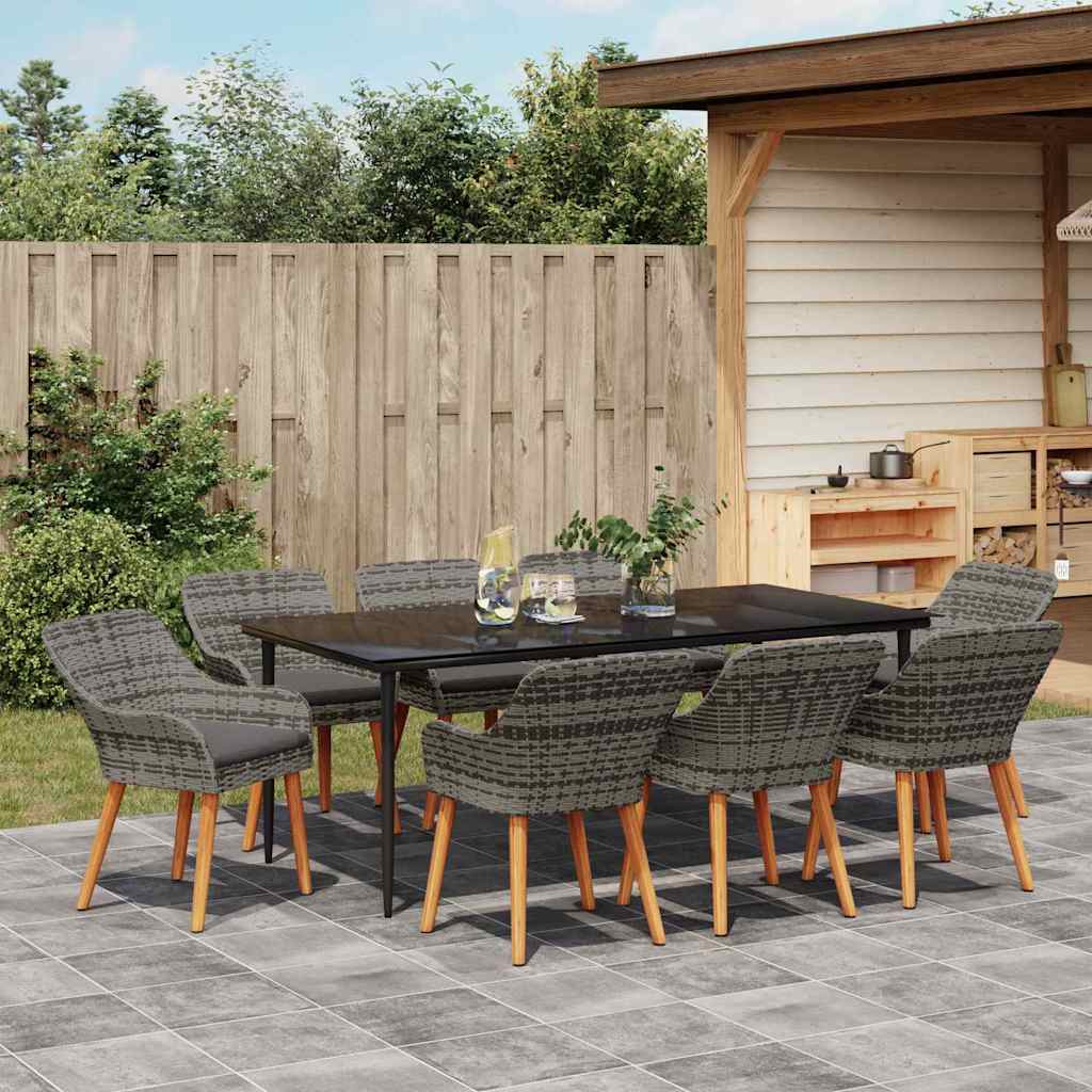 Garden Dining Set with Cushion 9 pcs Grey Poly Rattan