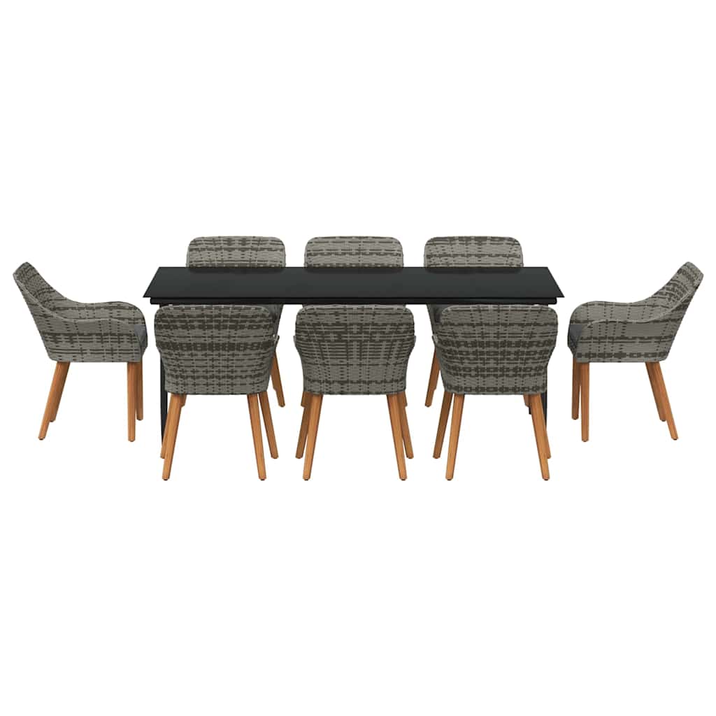 Garden Dining Set with Cushion 9 pcs Grey Poly Rattan