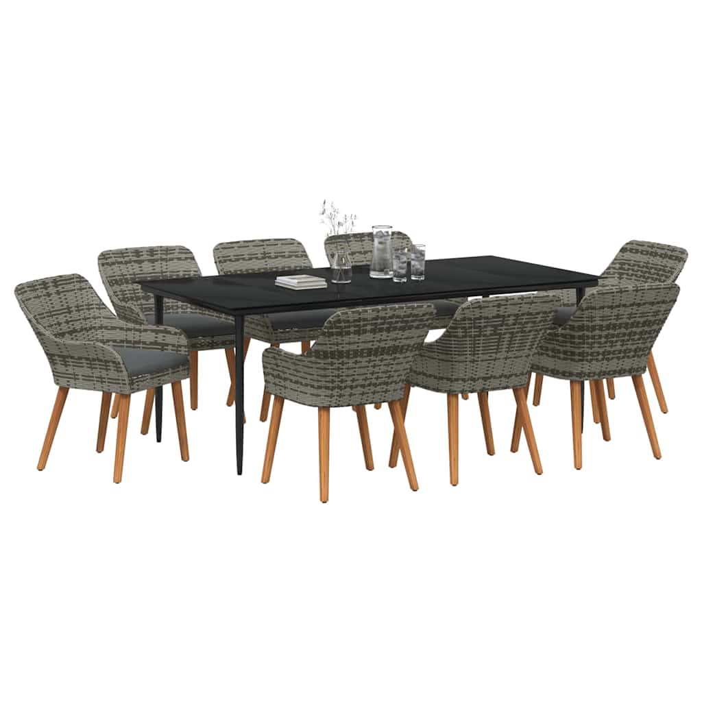 Garden Dining Set with Cushion 9 pcs Grey Poly Rattan