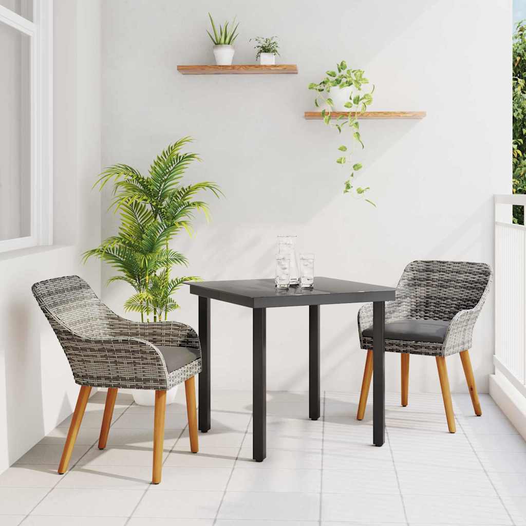 Garden Dining Set with Cushion 3 pcs Grey Poly Rattan