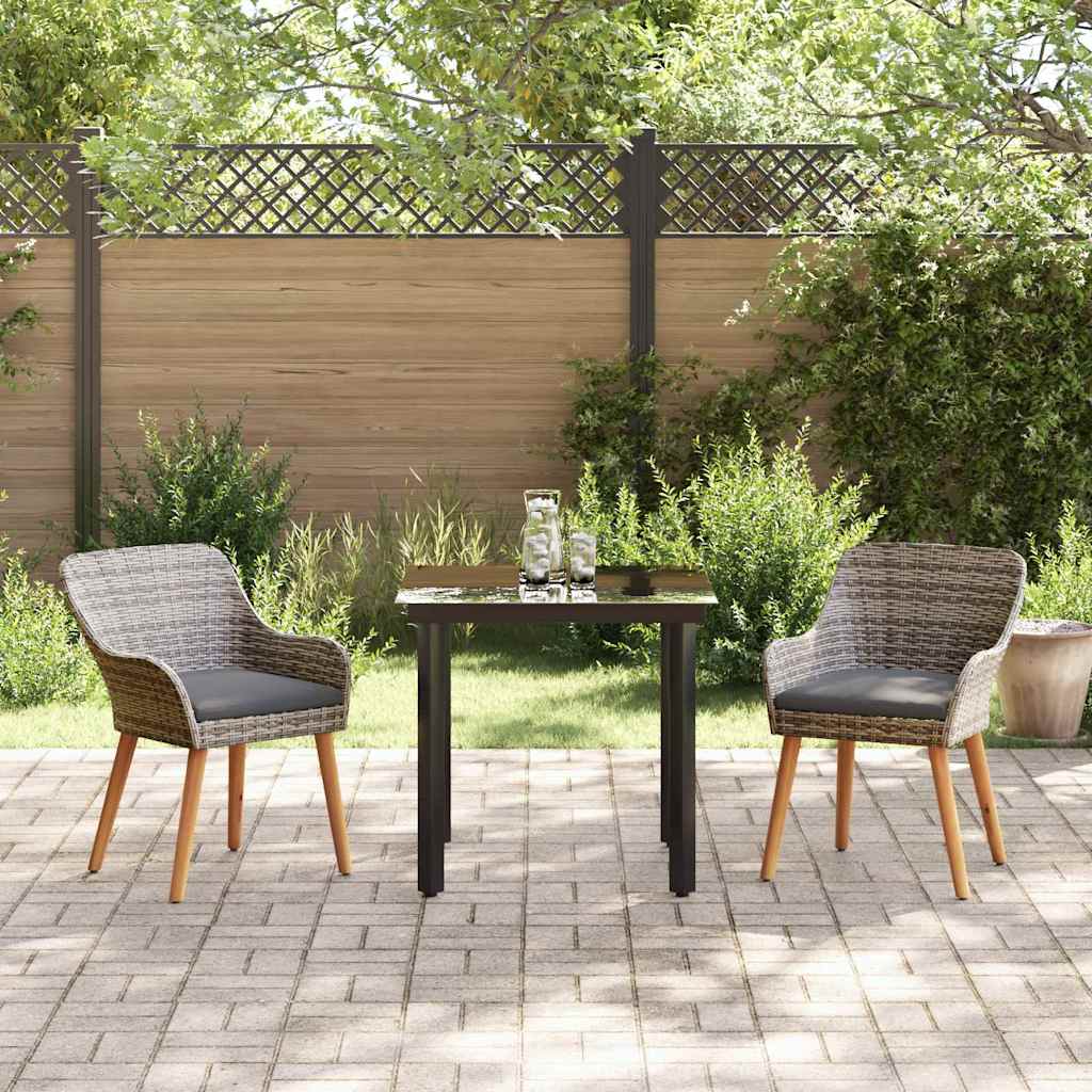 Garden Dining Set with Cushion 3 pcs Grey Poly Rattan