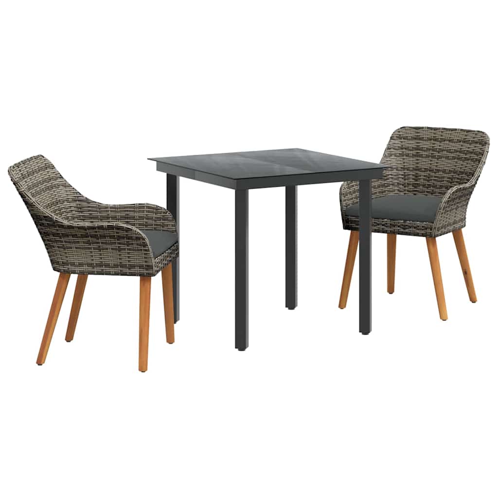 Garden Dining Set with Cushion 3 pcs Grey Poly Rattan