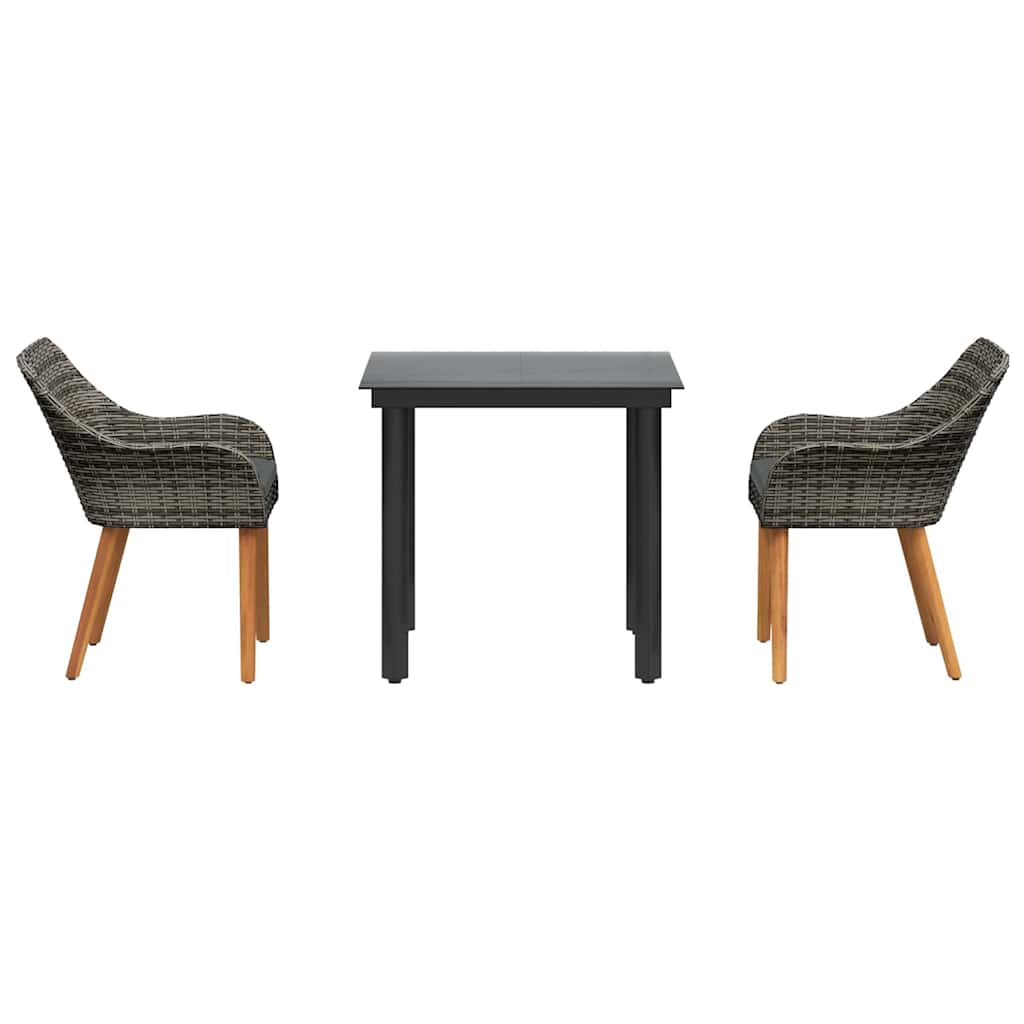 Garden Dining Set with Cushion 3 pcs Grey Poly Rattan