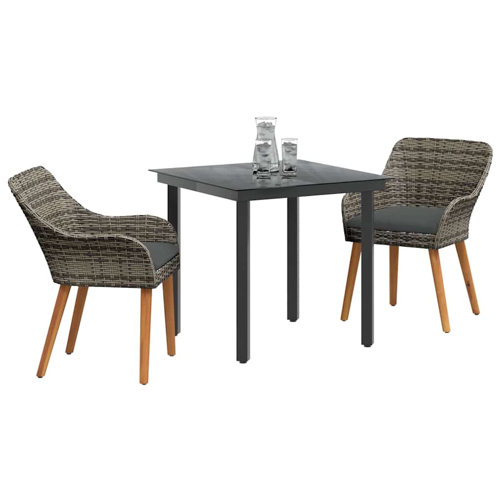 Garden Dining Set with Cushion 3 pcs Grey Poly Rattan