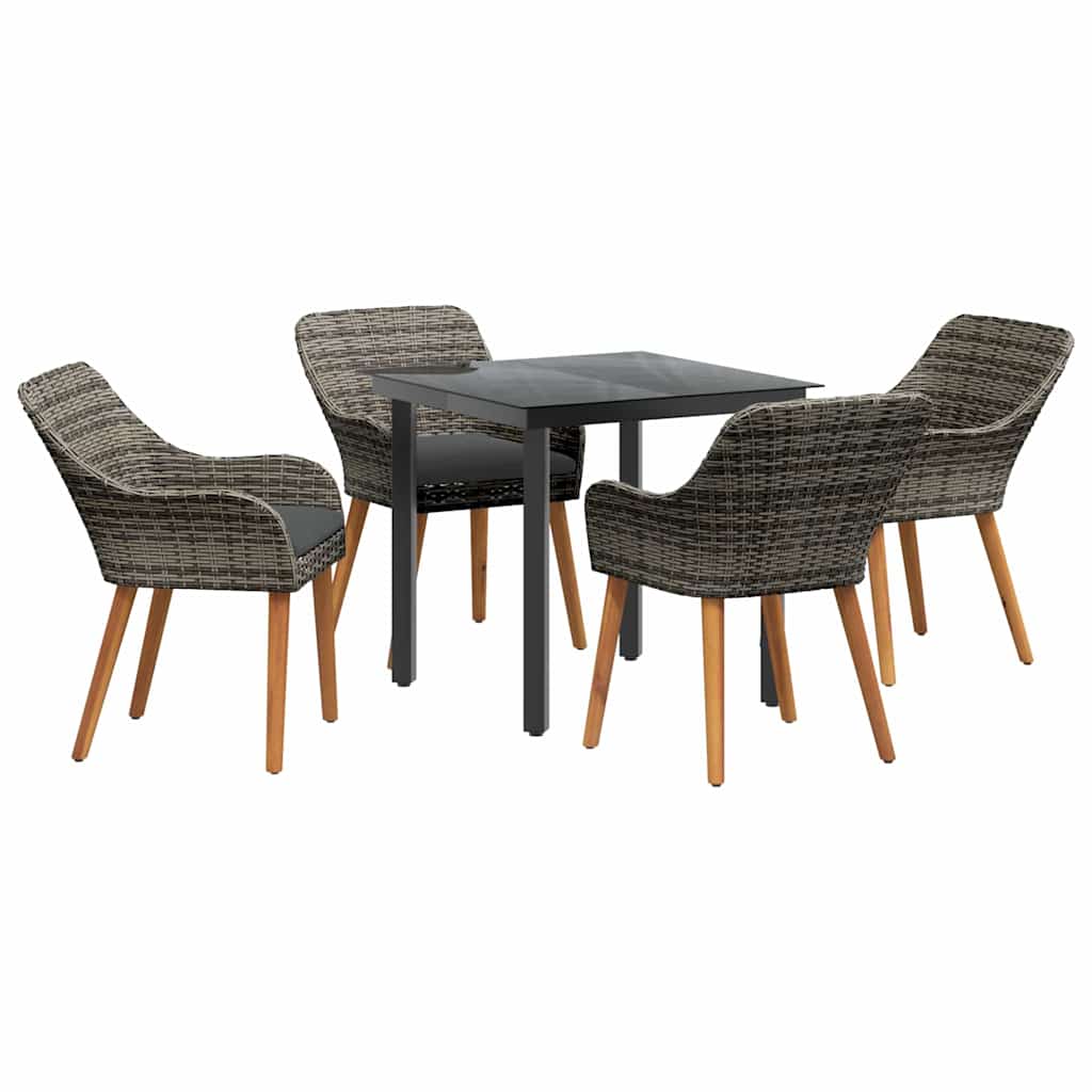 Garden Dining Set with Cushion 5 pcs Grey Poly Rattan