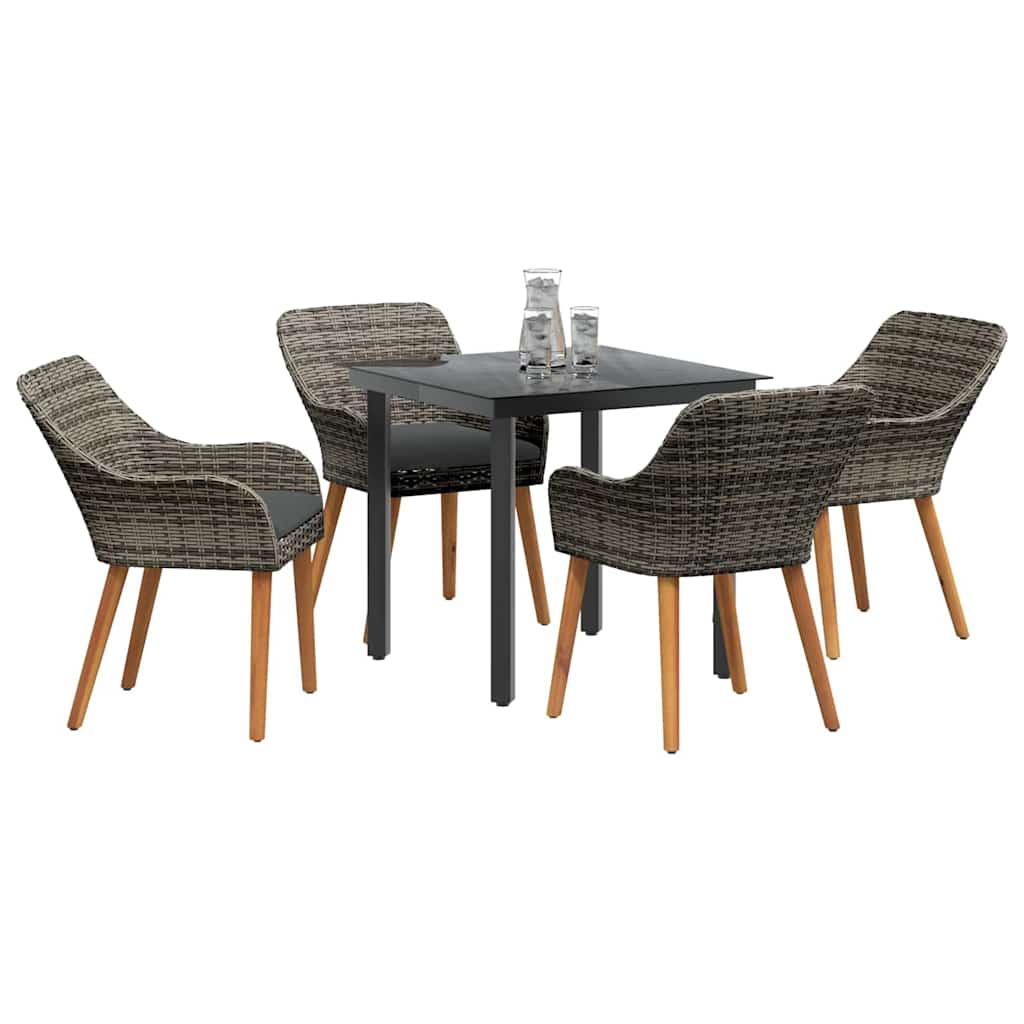 Garden Dining Set with Cushion 5 pcs Grey Poly Rattan