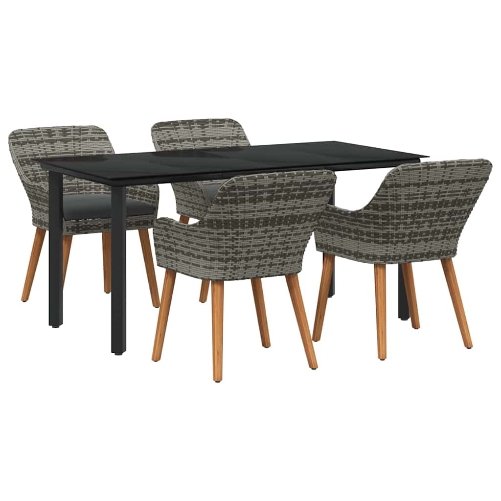 Garden Dining Set with Cushion 5 pcs Grey Poly Rattan
