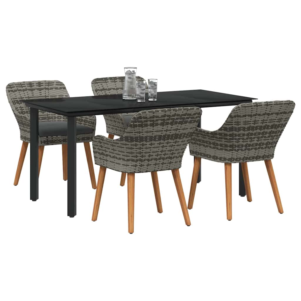 Garden Dining Set with Cushion 5 pcs Grey Poly Rattan