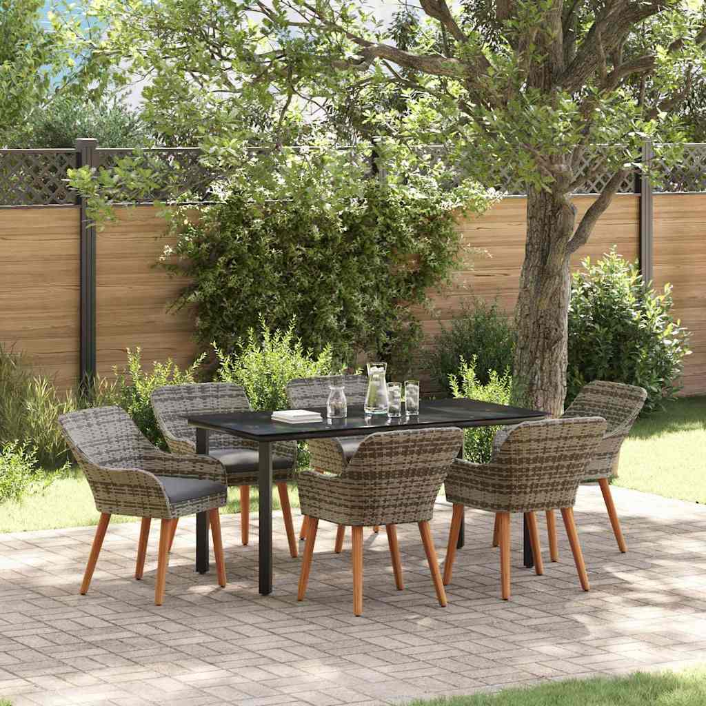 Garden Dining Set with Cushion 7 pcs Grey Poly Rattan