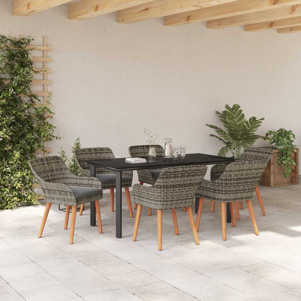 Garden Dining Set with Cushion 7 pcs Grey Poly Rattan
