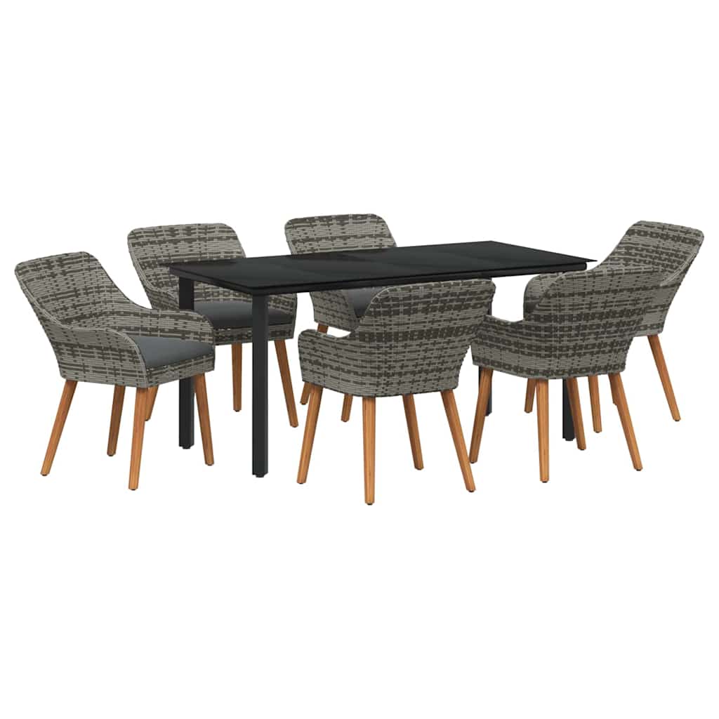 Garden Dining Set with Cushion 7 pcs Grey Poly Rattan