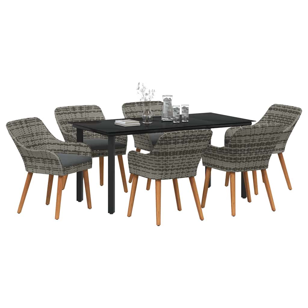 Garden Dining Set with Cushion 7 pcs Grey Poly Rattan