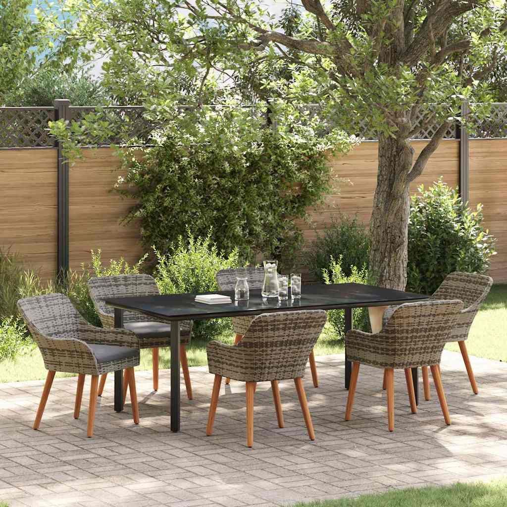 Garden Dining Set with Cushion 7 pcs Grey Poly Rattan