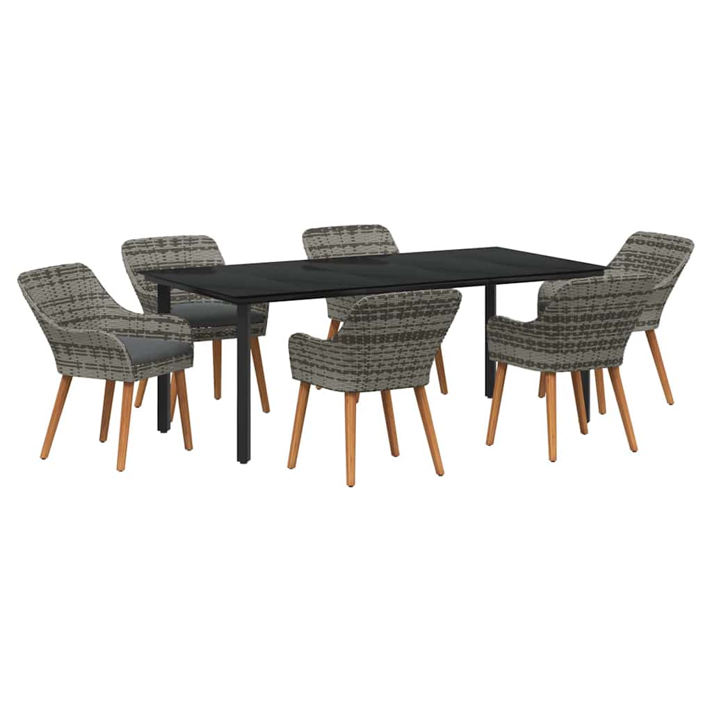 Garden Dining Set with Cushion 7 pcs Grey Poly Rattan