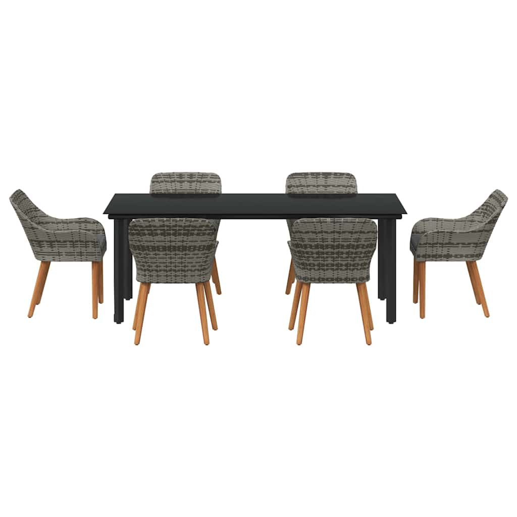 Garden Dining Set with Cushion 7 pcs Grey Poly Rattan