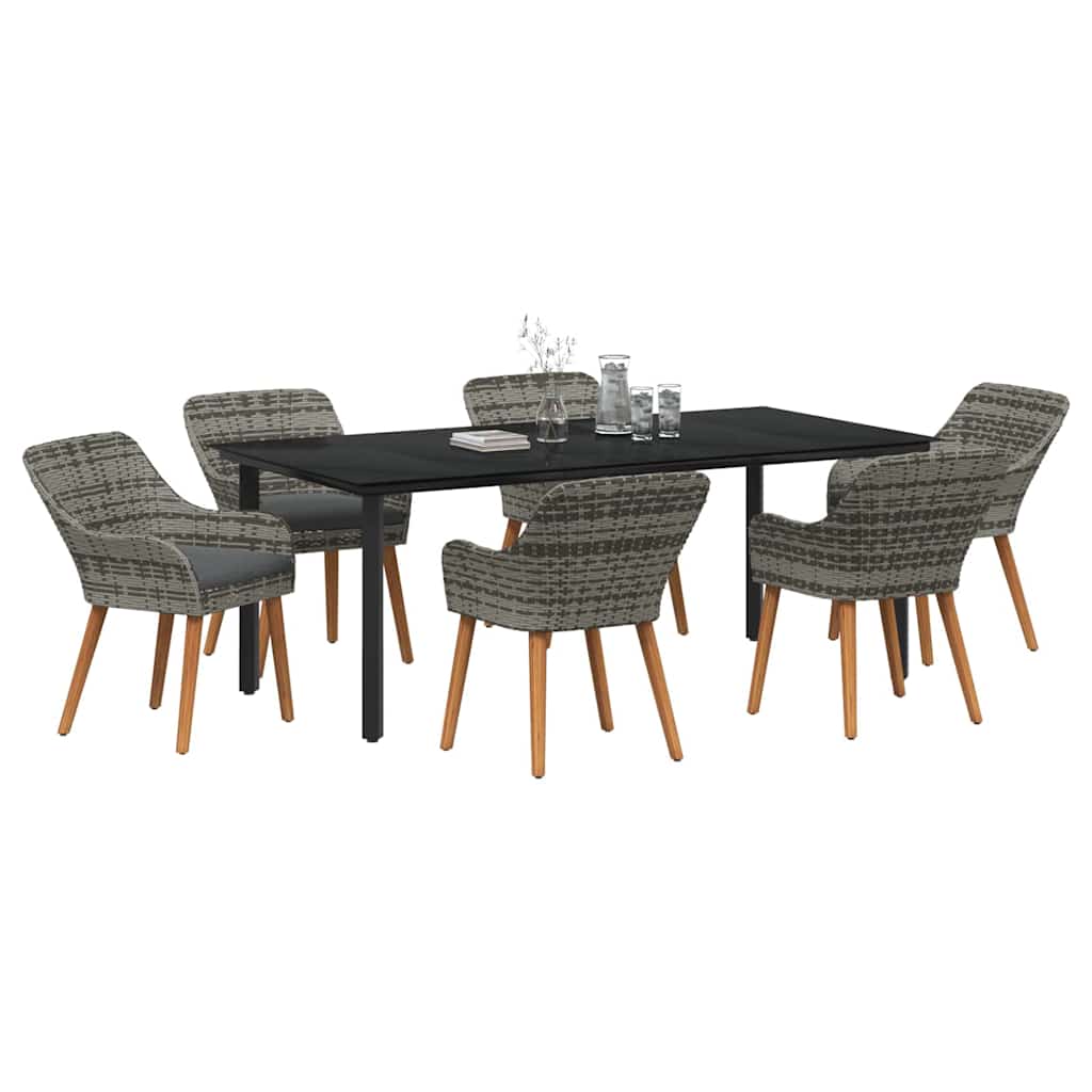 Garden Dining Set with Cushion 7 pcs Grey Poly Rattan