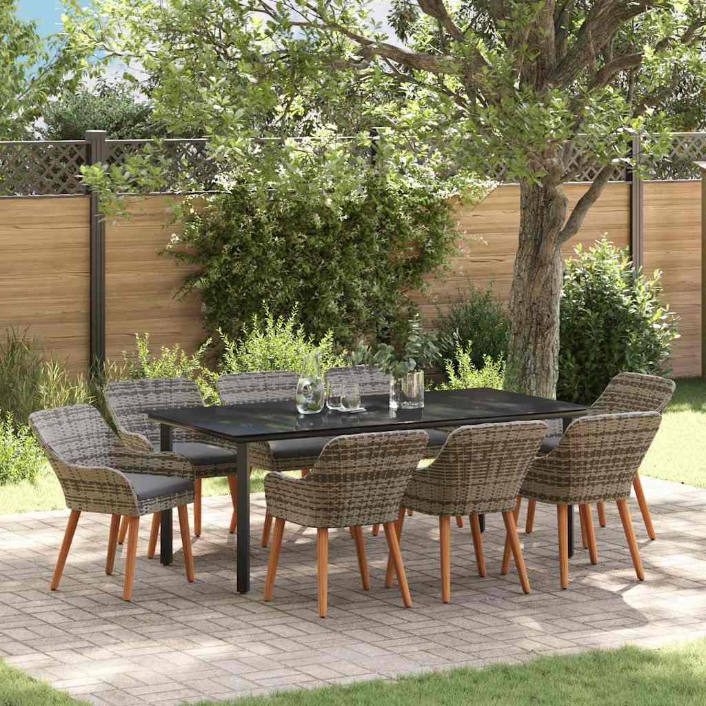 Garden Dining Set with Cushion 9 pcs Grey Poly Rattan