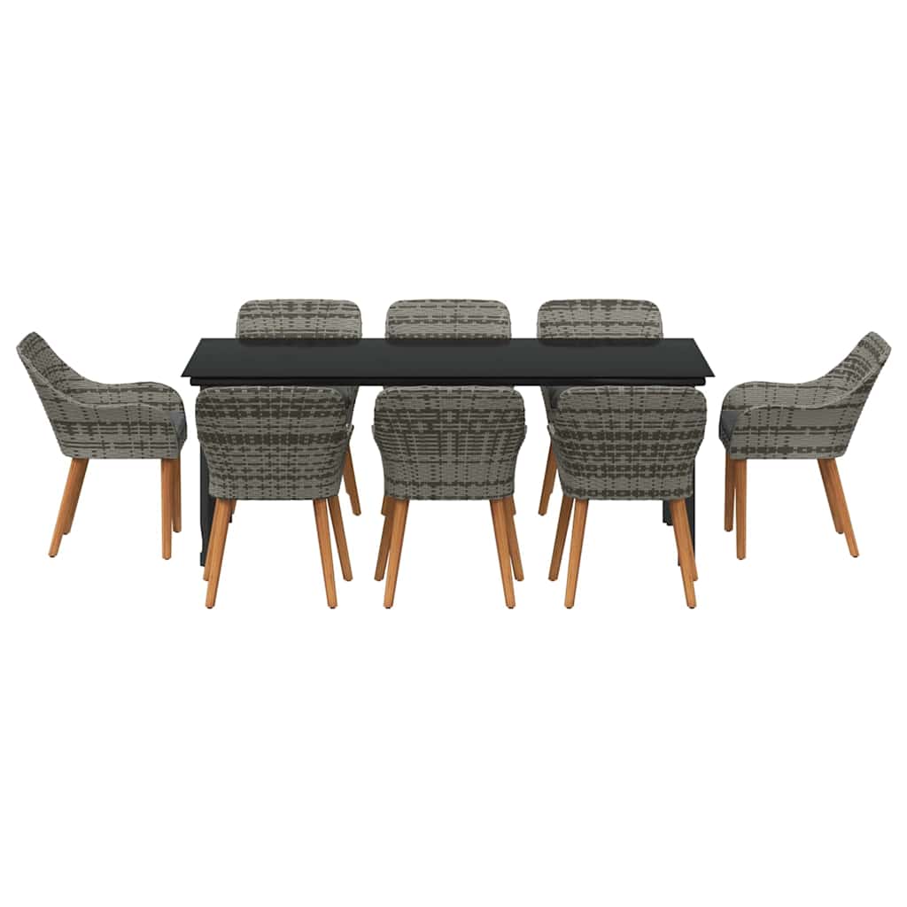 Garden Dining Set with Cushion 9 pcs Grey Poly Rattan