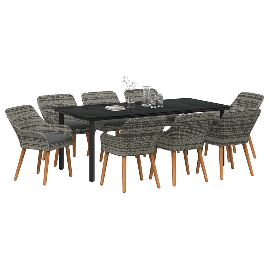 Garden Dining Set with Cushion 9 pcs Grey Poly Rattan