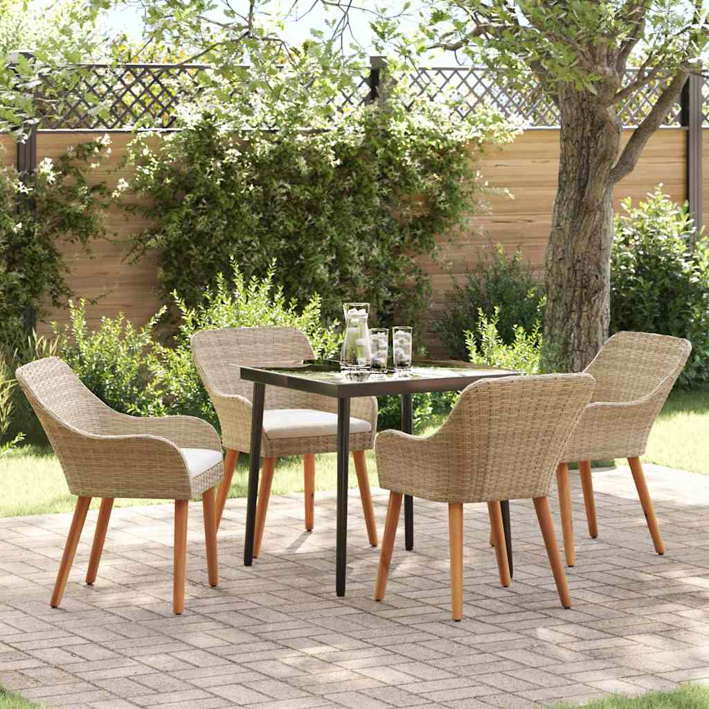 Garden Dining Set with Cushion 5 pcs Beige Poly Rattan