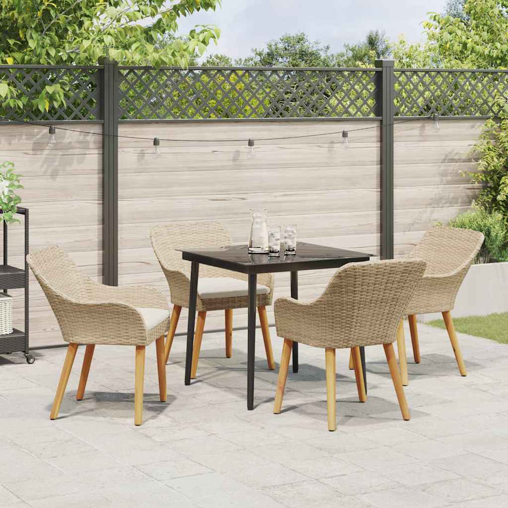 Garden Dining Set with Cushion 5 pcs Beige Poly Rattan