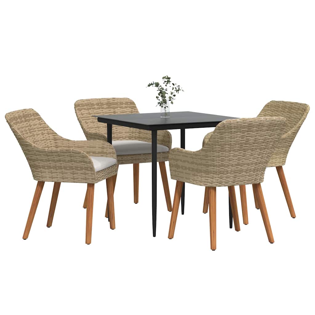 Garden Dining Set with Cushion 5 pcs Beige Poly Rattan