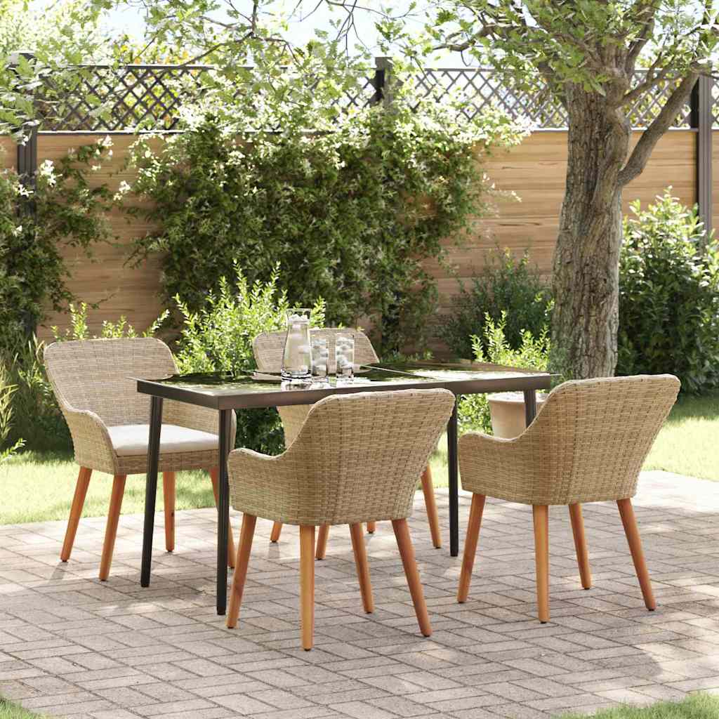 Garden Dining Set with Cushion 5 pcs Beige Poly Rattan