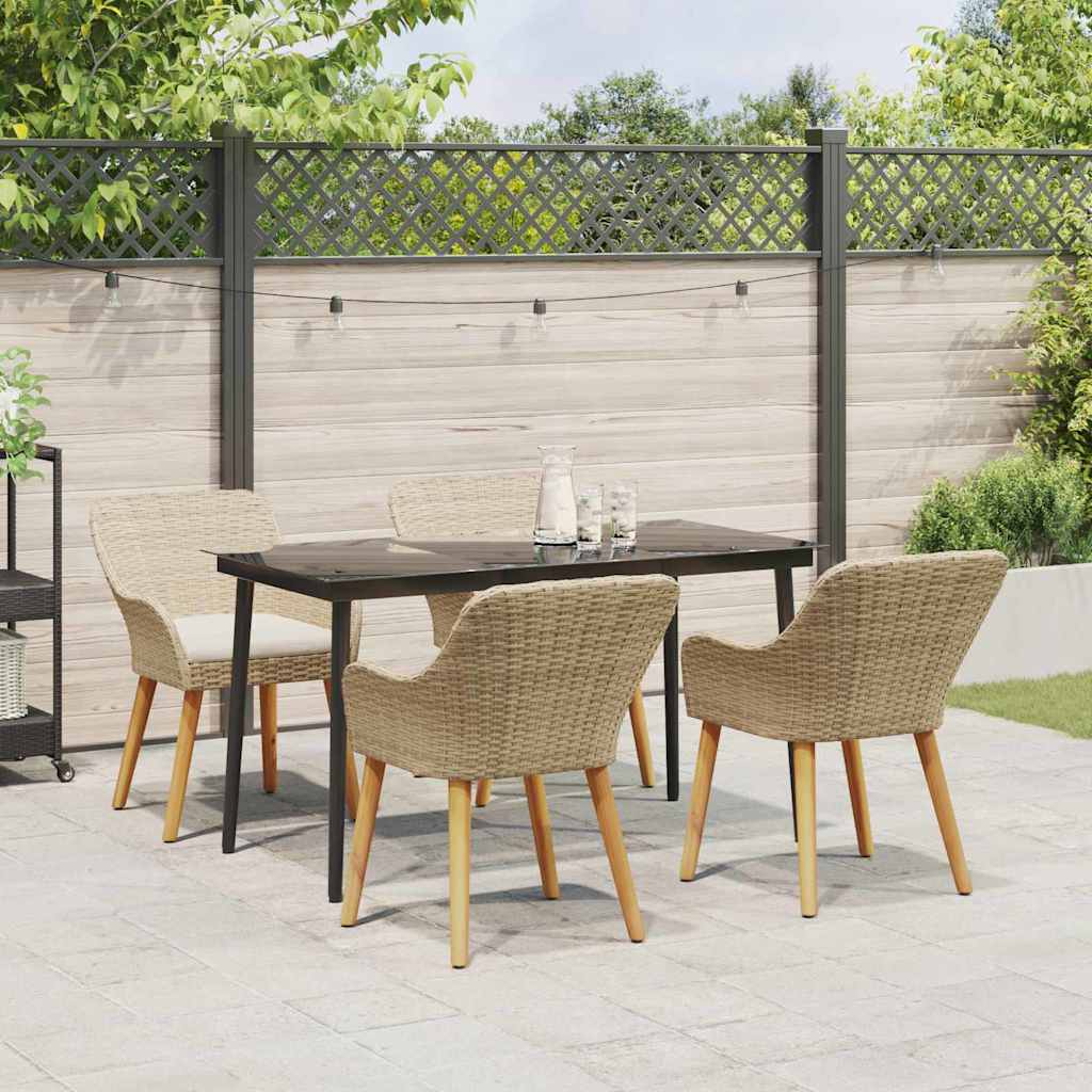 Garden Dining Set with Cushion 5 pcs Beige Poly Rattan
