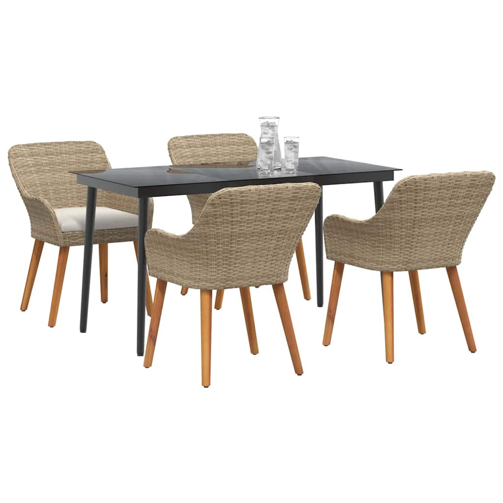 Garden Dining Set with Cushion 5 pcs Beige Poly Rattan
