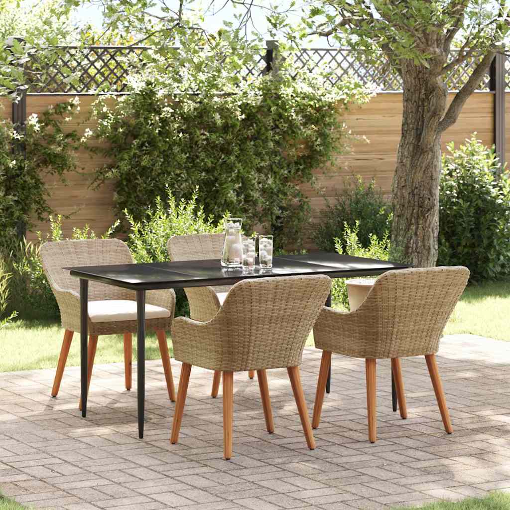 Garden Dining Set with Cushion 5 pcs Beige Poly Rattan