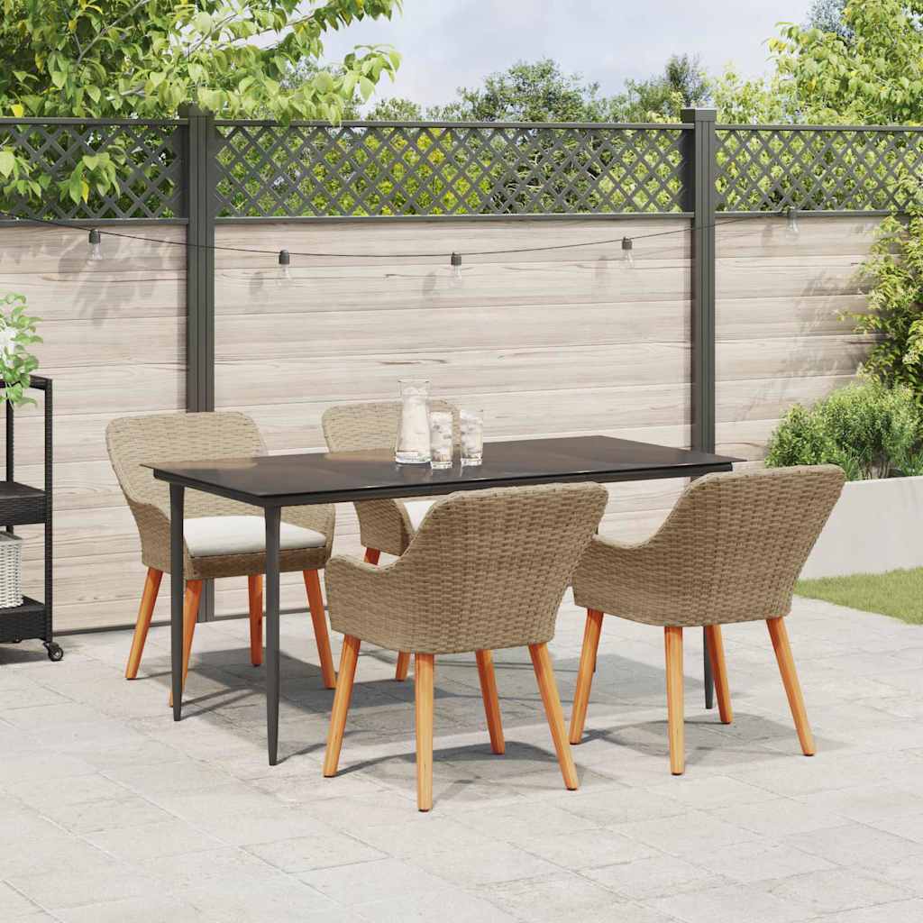 Garden Dining Set with Cushion 5 pcs Beige Poly Rattan