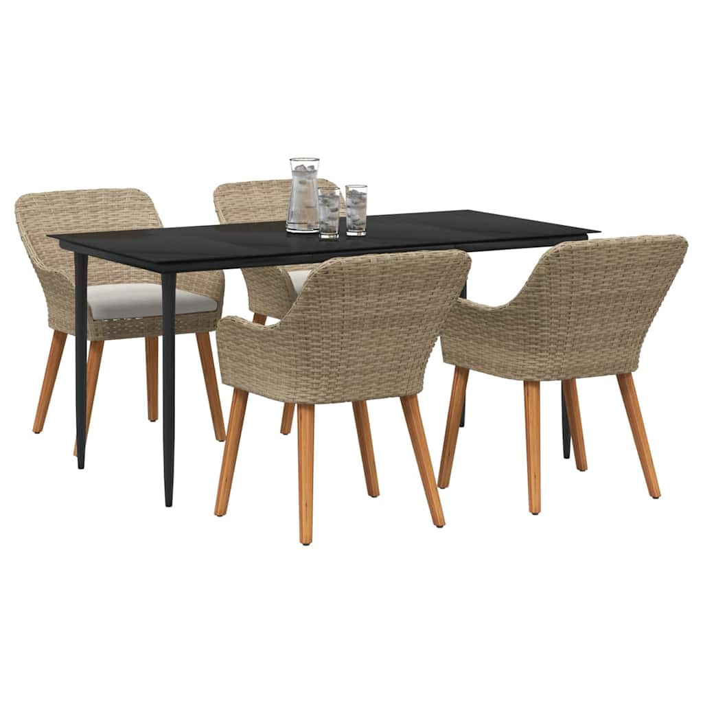 Garden Dining Set with Cushion 5 pcs Beige Poly Rattan