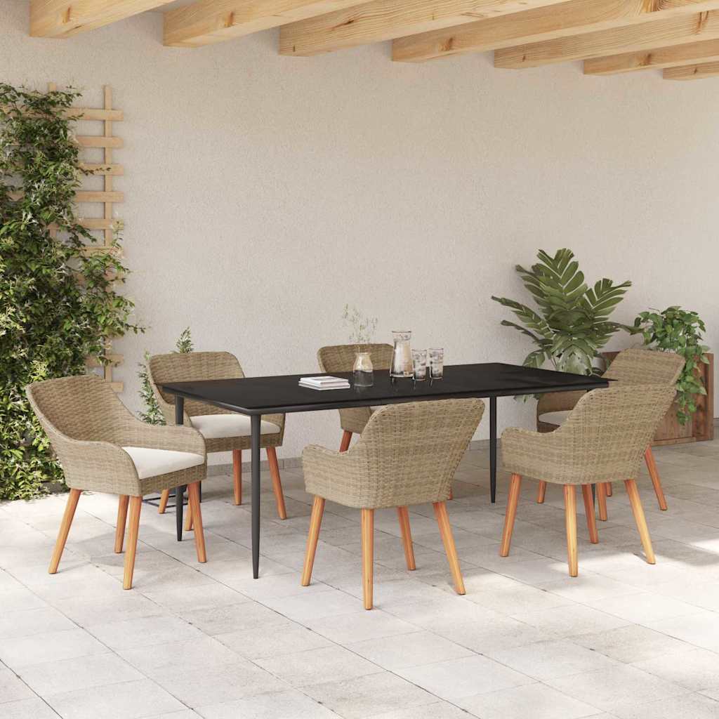 Garden Dining Set with Cushion 7 pcs Beige Poly Rattan