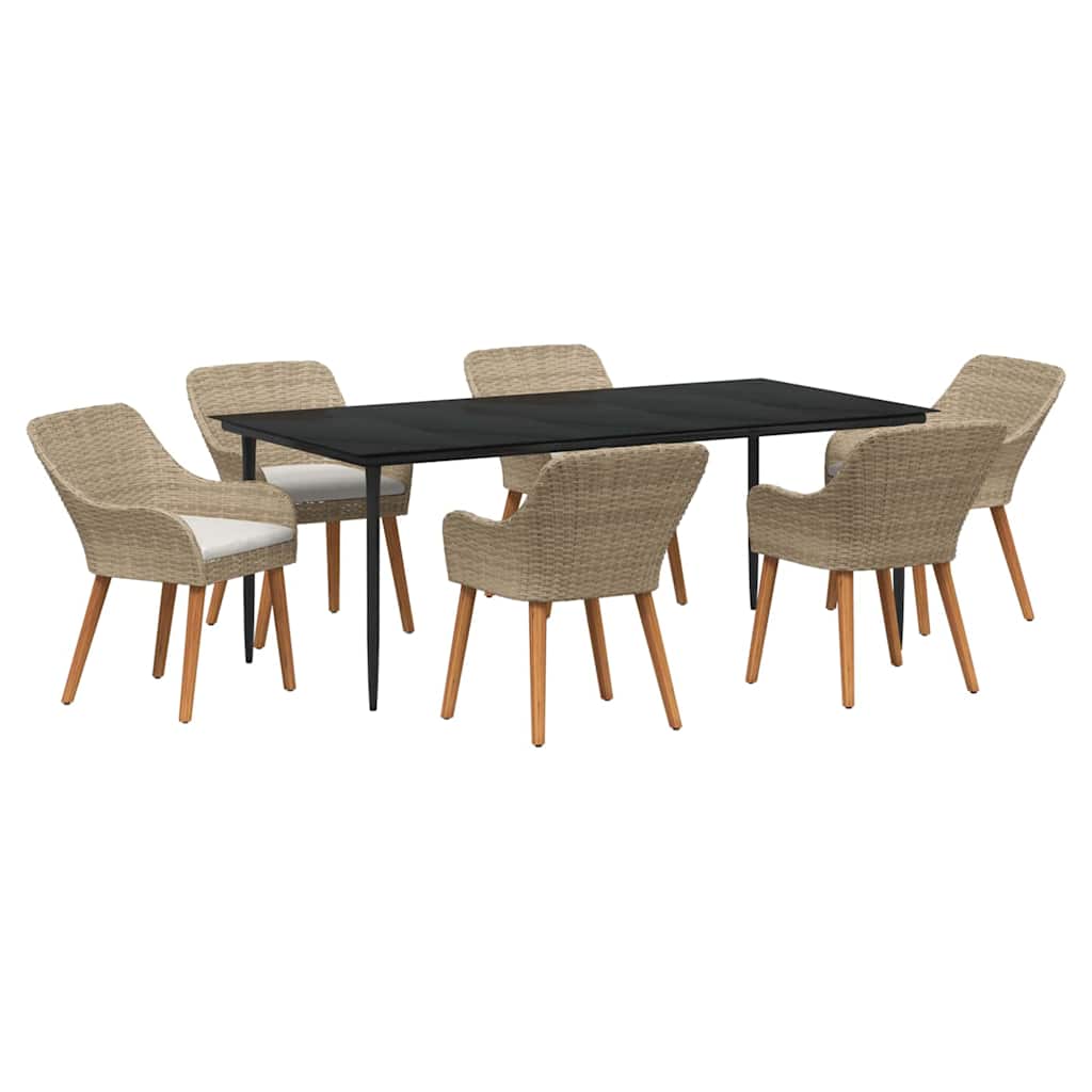 Garden Dining Set with Cushion 7 pcs Beige Poly Rattan