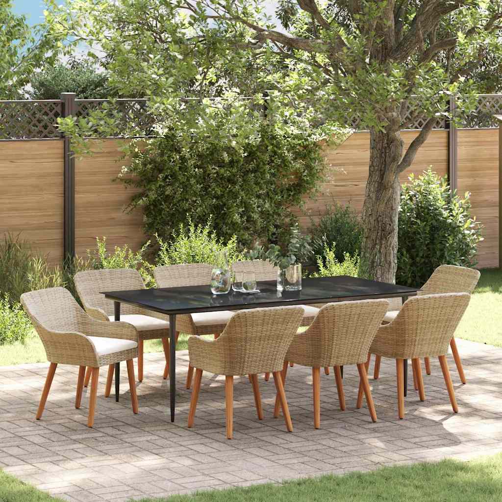 Garden Dining Set with Cushion 9 pcs Beige Poly Rattan