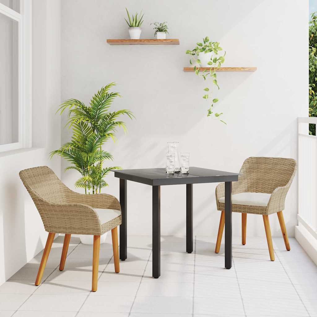 Garden Dining Set with Cushion 3 pcs Beige Poly Rattan