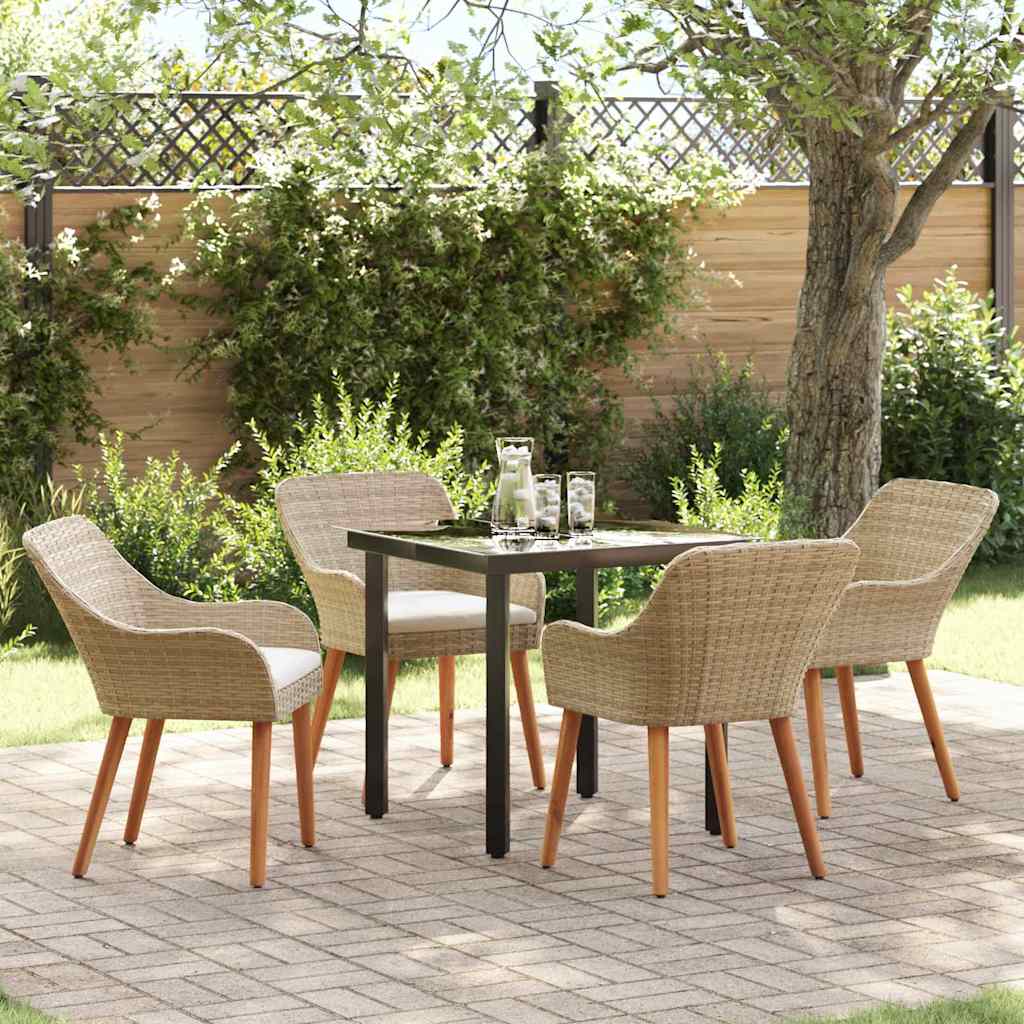 Garden Dining Set with Cushion 5 pcs Beige Poly Rattan