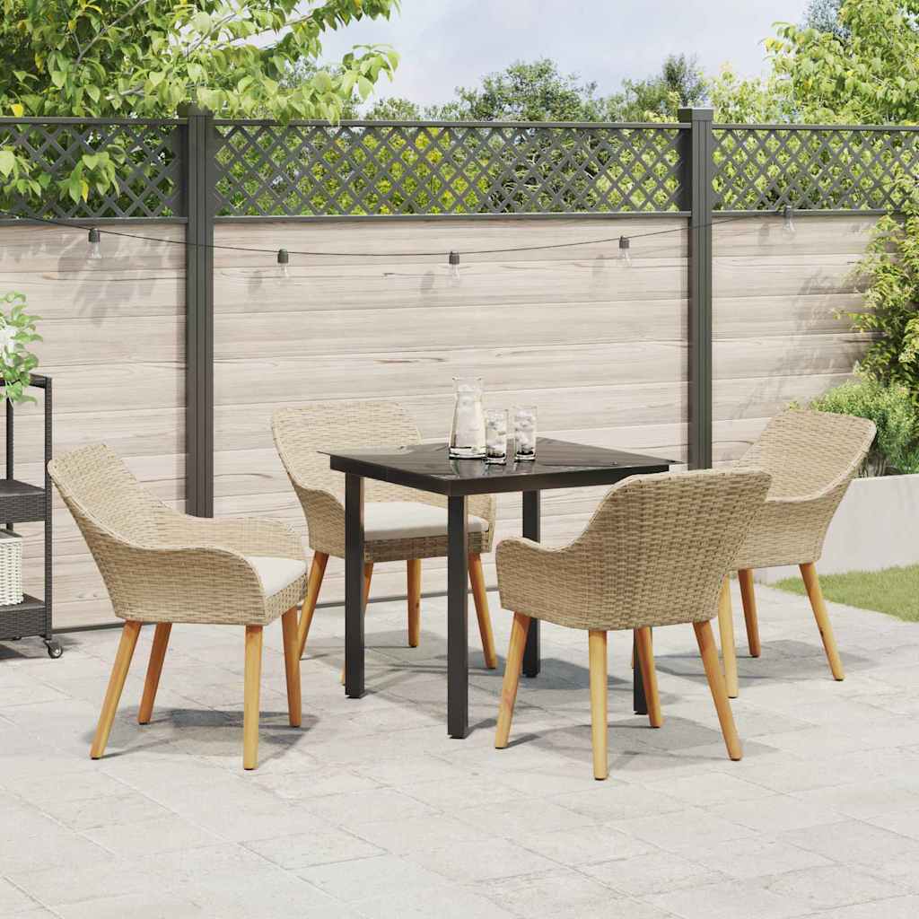 Garden Dining Set with Cushion 5 pcs Beige Poly Rattan