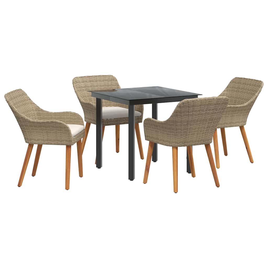 Garden Dining Set with Cushion 5 pcs Beige Poly Rattan