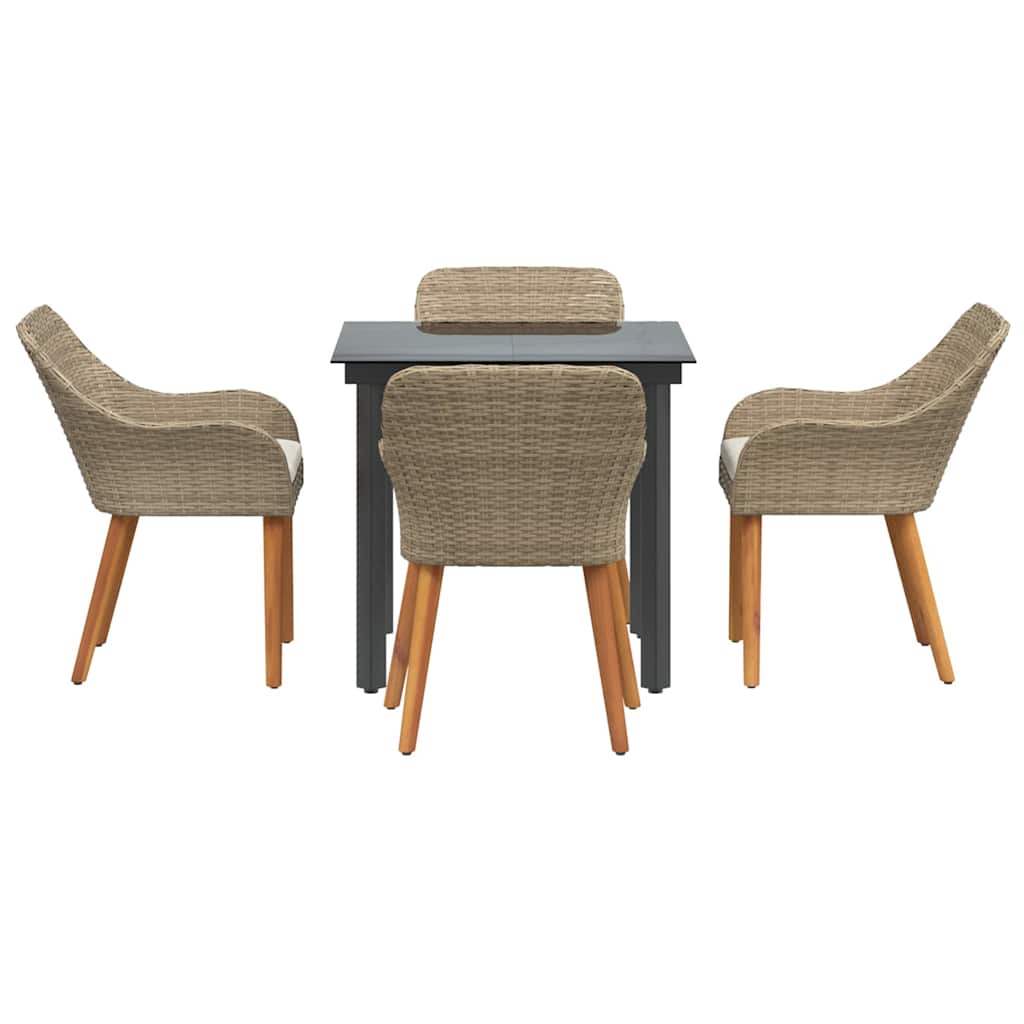 Garden Dining Set with Cushion 5 pcs Beige Poly Rattan