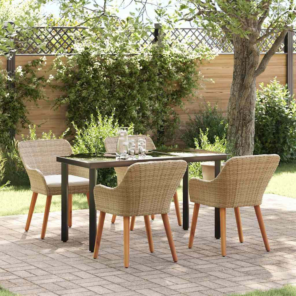 Garden Dining Set with Cushion 5 pcs Beige Poly Rattan