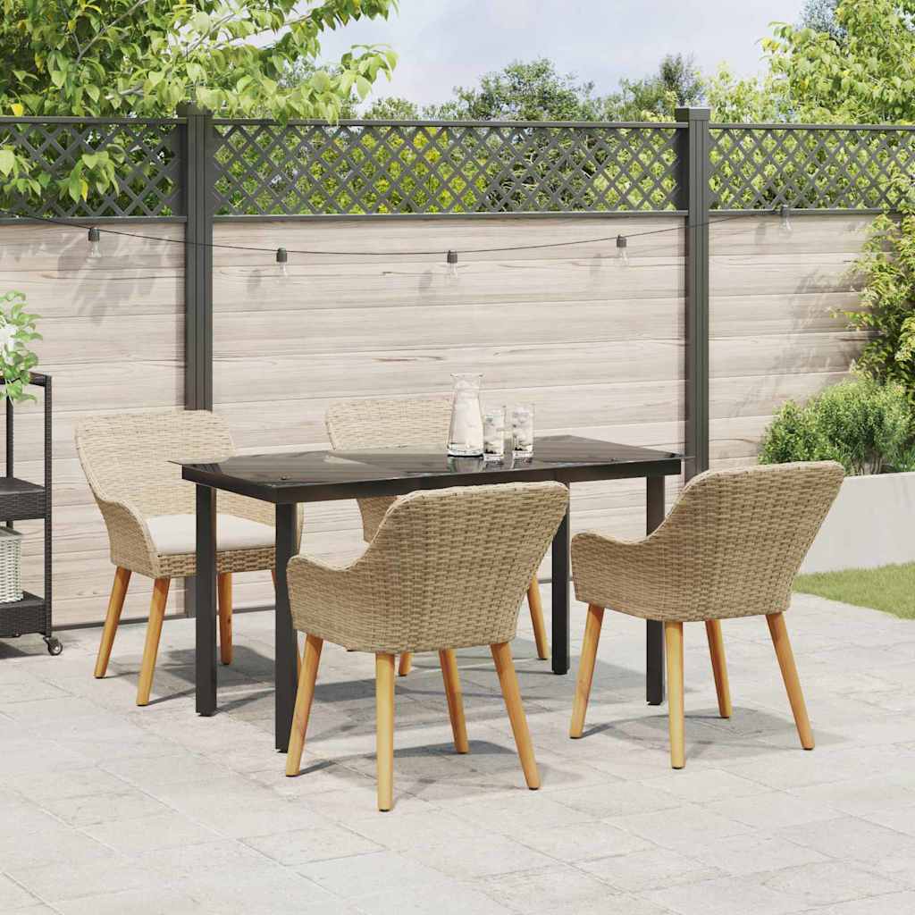 Garden Dining Set with Cushion 5 pcs Beige Poly Rattan