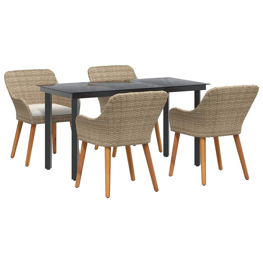 Garden Dining Set with Cushion 5 pcs Beige Poly Rattan