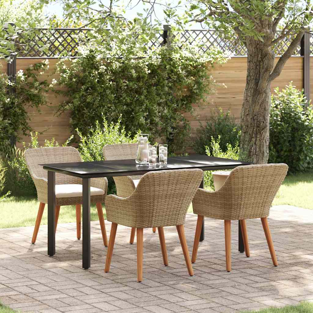 Garden Dining Set with Cushion 5 pcs Beige Poly Rattan