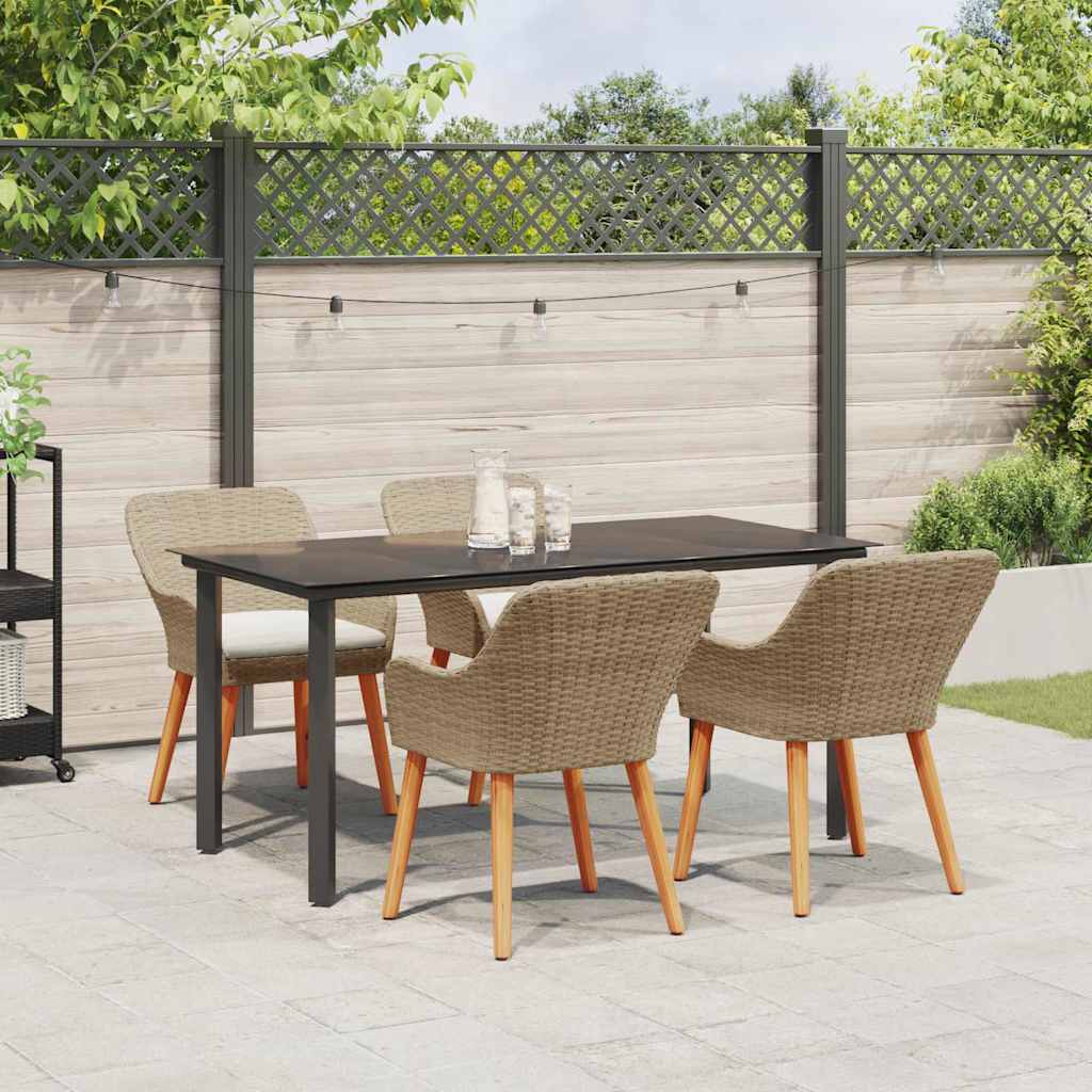 Garden Dining Set with Cushion 5 pcs Beige Poly Rattan