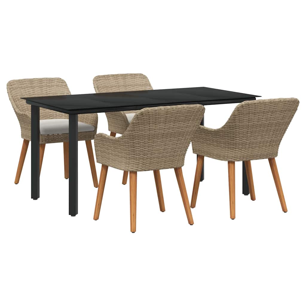Garden Dining Set with Cushion 5 pcs Beige Poly Rattan