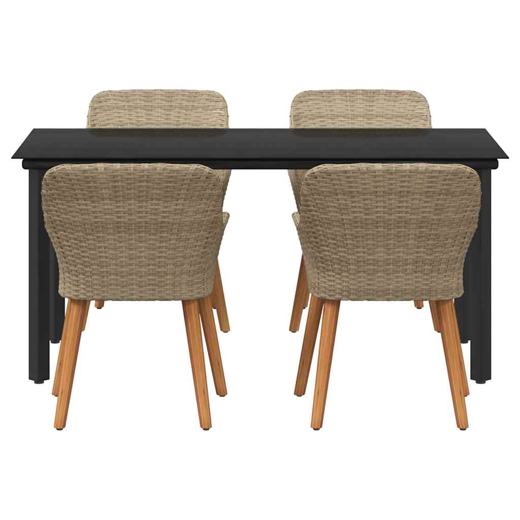 Garden Dining Set with Cushion 5 pcs Beige Poly Rattan