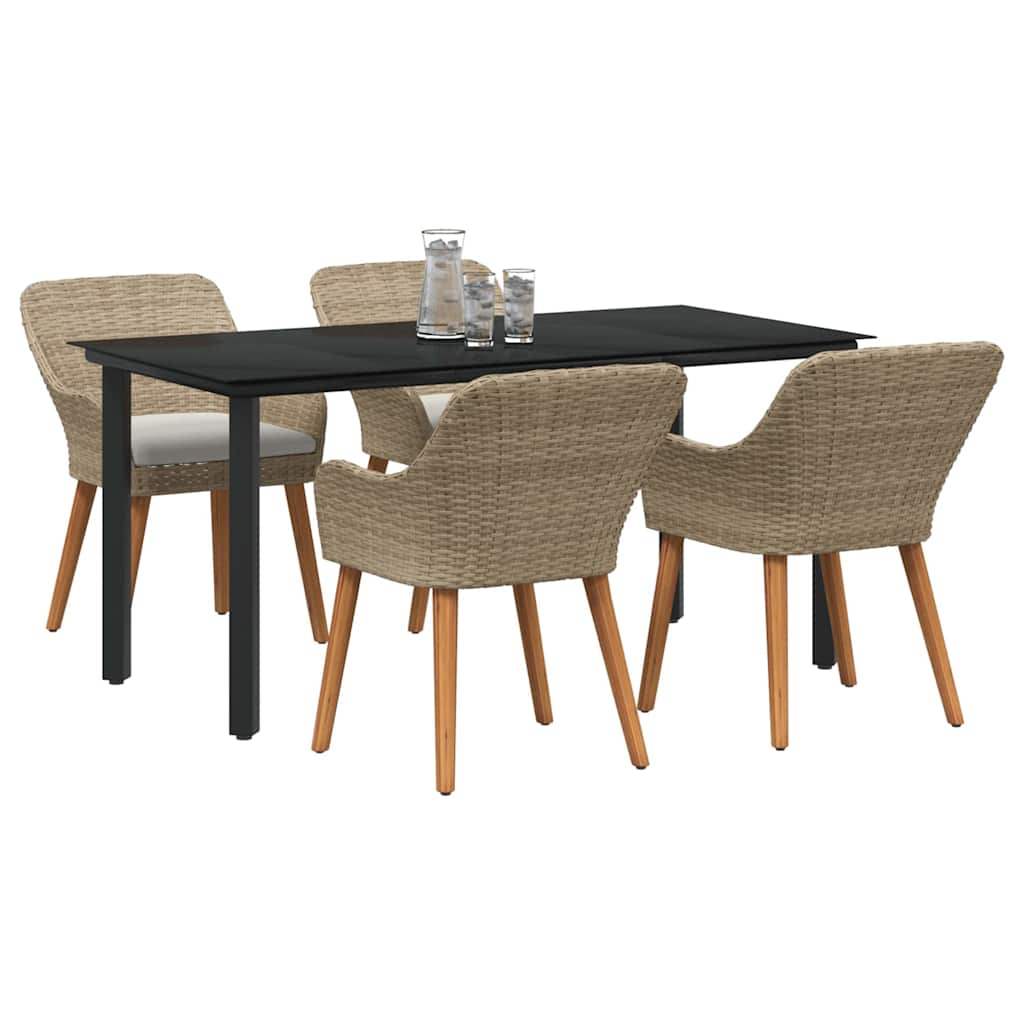 Garden Dining Set with Cushion 5 pcs Beige Poly Rattan
