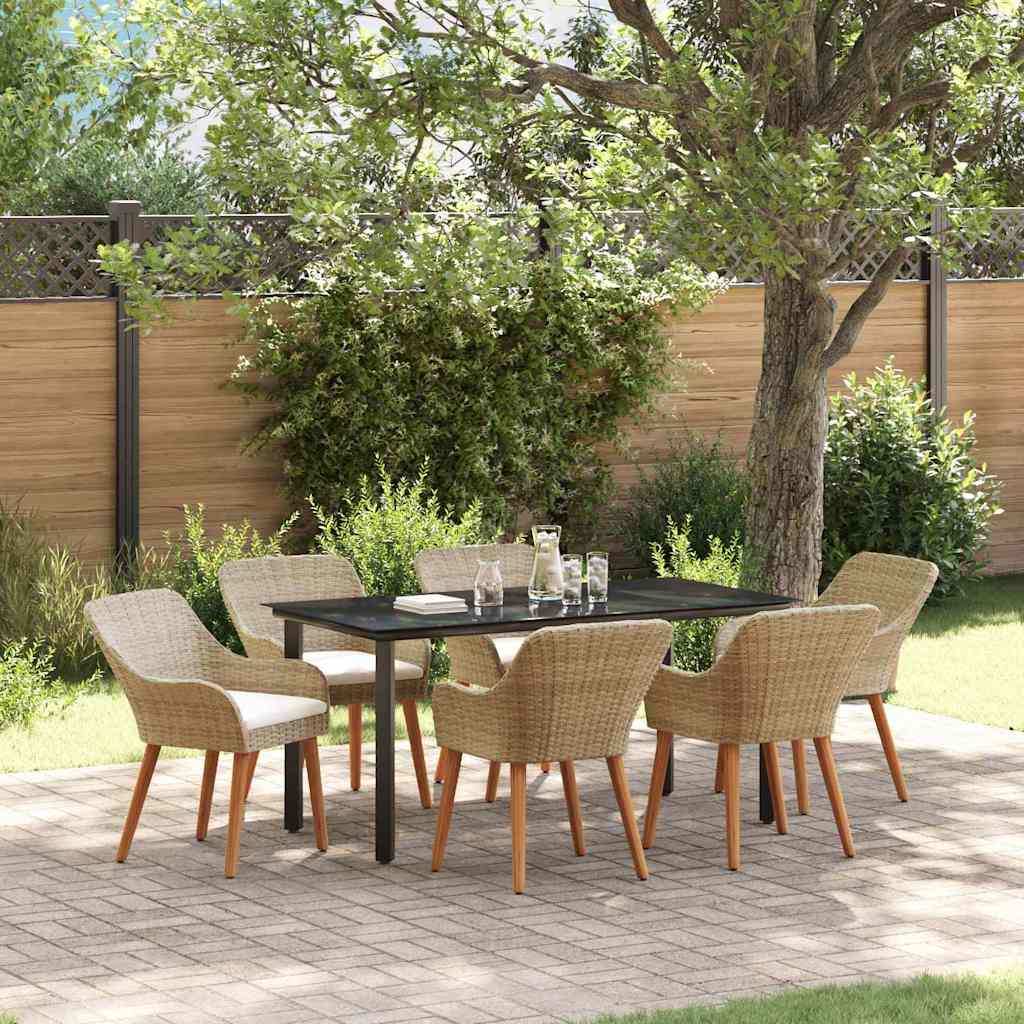 Garden Dining Set with Cushion 7 pcs Beige Poly Rattan