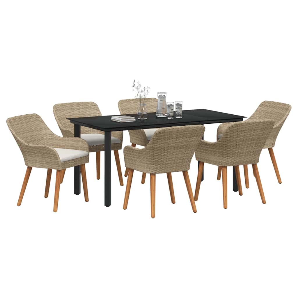 Garden Dining Set with Cushion 7 pcs Beige Poly Rattan